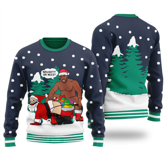 Flirting Santa Barry Wood Ugly Christmas Sweater Navy