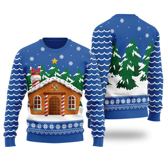 Classic Gingerbread House Holiday Sweater Women Royal - Funny Ugly Christmas Sweater