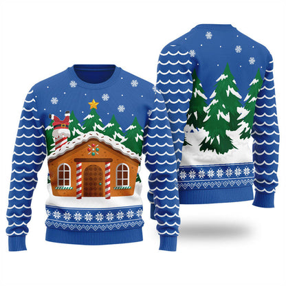 Men Royal Gingerbread House Xmas Sweater - Funny Ugly Christmas Sweater
