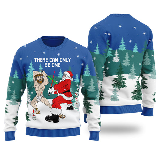 Santa Fighting For Christmas Ugly Christmas Sweater Royal - Funny Ugly Christmas Sweater