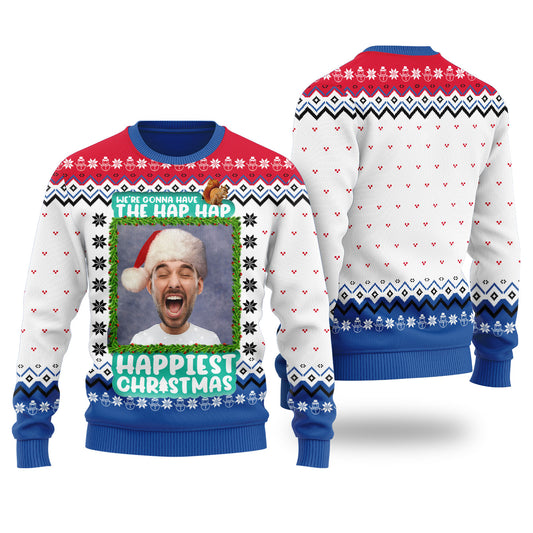 Hap Hap Happiest Christmas Custom Ugly Christmas Sweater Royal - Funny Ugly Christmas Sweater