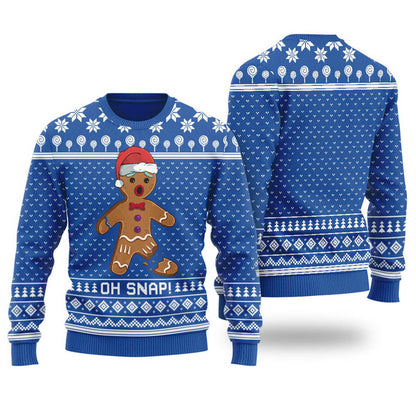 Mens Oh Snap Gingerbread Holiday Sweater Royal - Funny Ugly Christmas Sweater