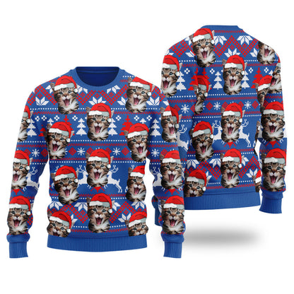 Cat Dad Cat Mom Custom Pet Christmas Sweater Royal - Funny Ugly Christmas Sweater