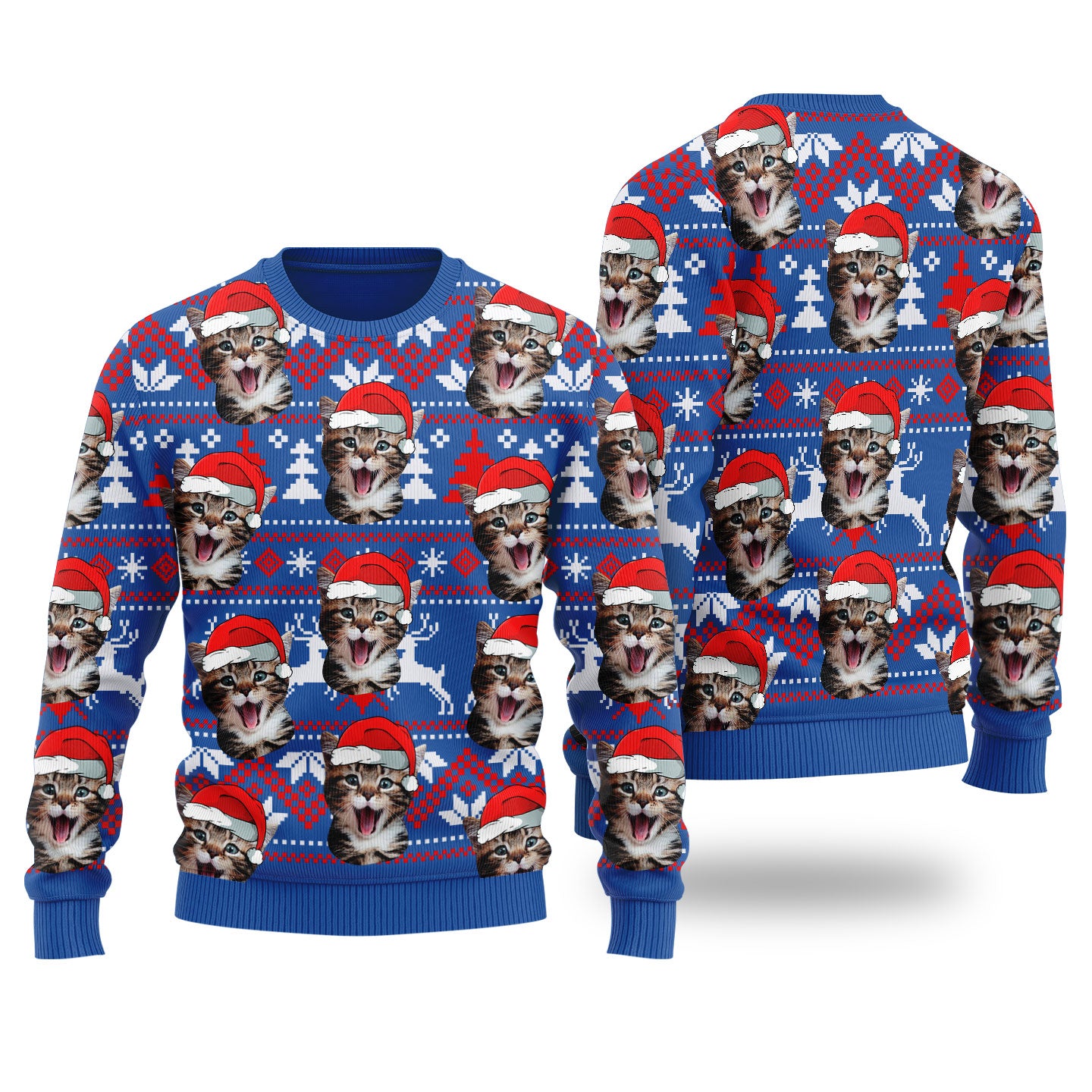 Cat Dad Cat Mom Custom Pet Christmas Sweater Royal - Funny Ugly Christmas Sweater