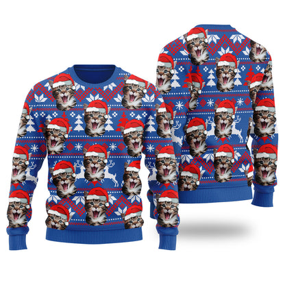 Cat Dad Cat Mom Custom Pet Christmas Sweater Royal - Funny Ugly Christmas Sweater