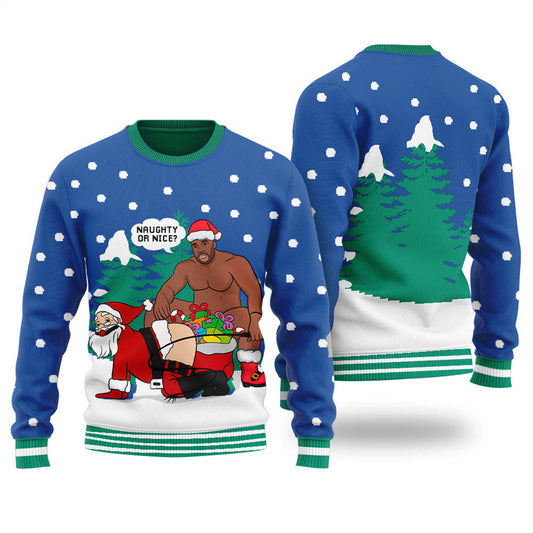 Naughty Santa Barry Wood Mens Holiday Sweater Royal