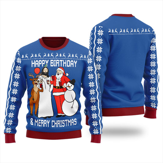 Classy Happy Birthday Jesus Ugly Xmas Sweater Royal