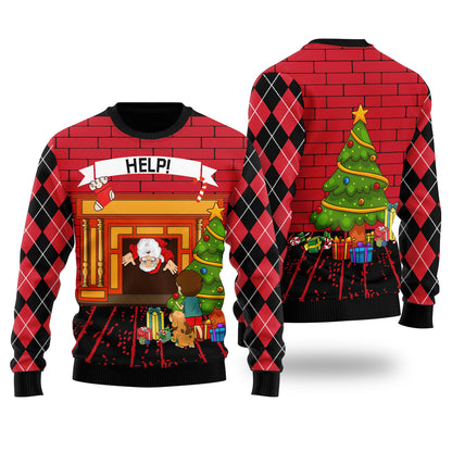 Stuck Santa Ugly Christmas Sweater Black
