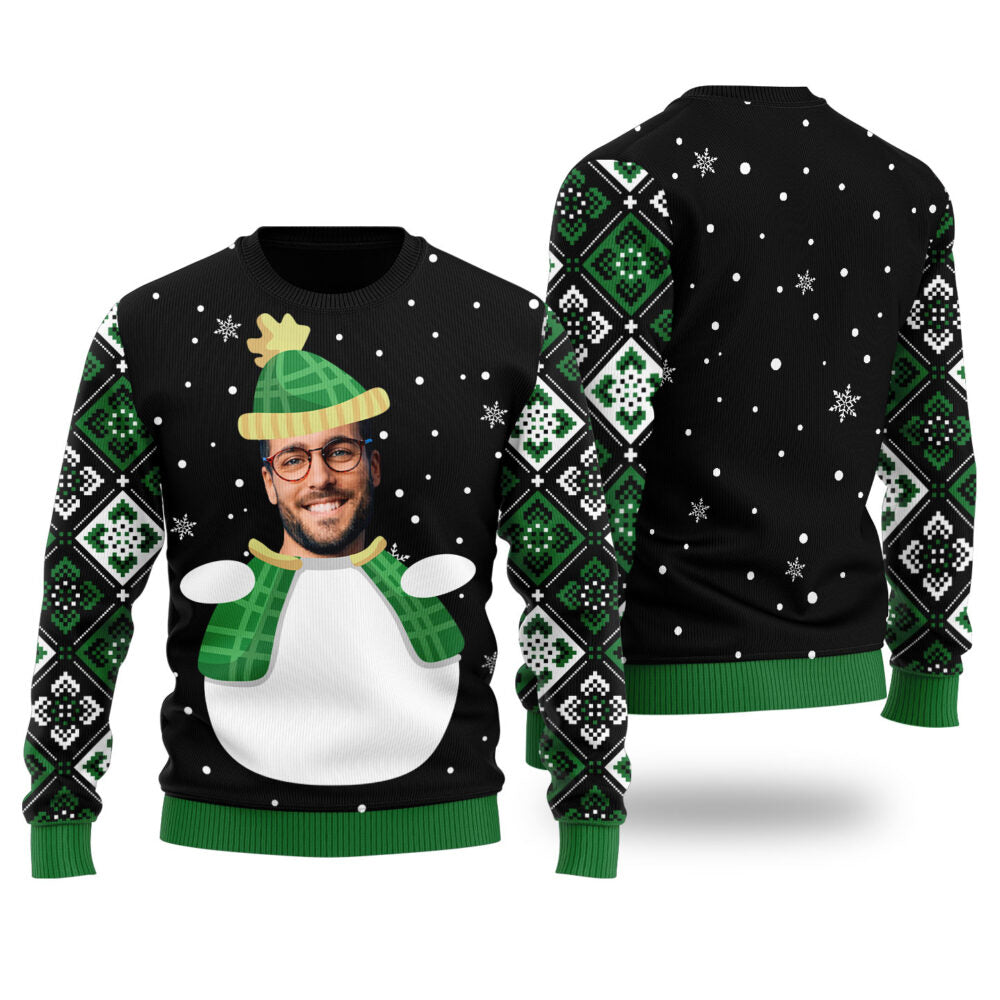 Custom Face Snowman Custom Ugly Christmas Sweater Black - Funny Ugly Christmas Sweater