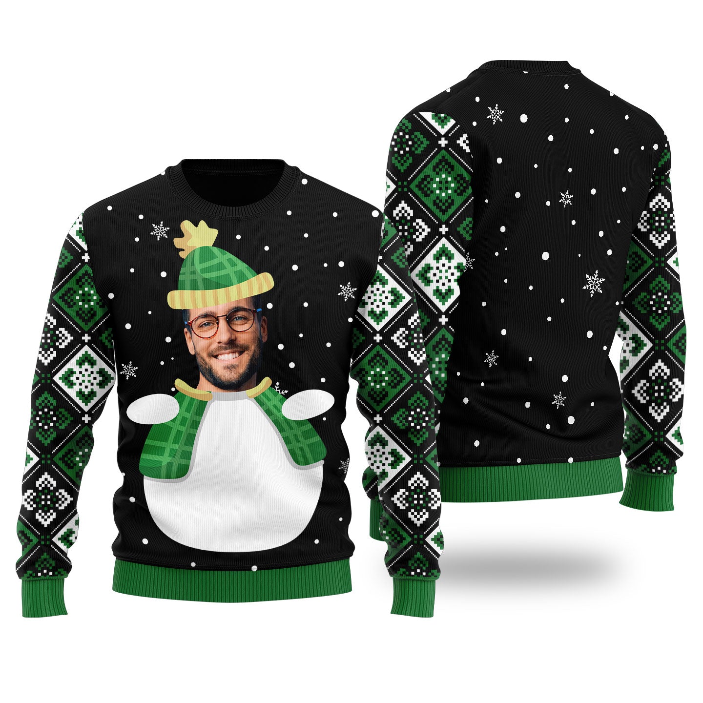 Custom Face Snowman Custom Ugly Christmas Sweater Black - Funny Ugly Christmas Sweater