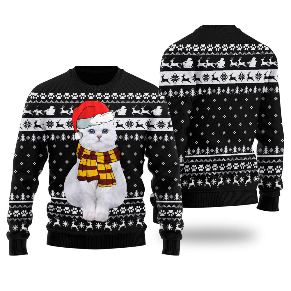 Adorable Cat Custom Pet Christmas Sweater Black - Funny Ugly Christmas Sweater