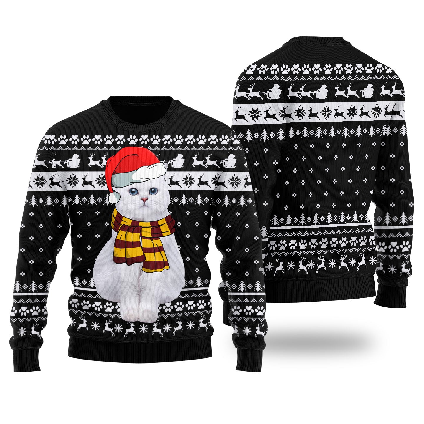 Adorable Cat Custom Pet Christmas Sweater Black - Funny Ugly Christmas Sweater