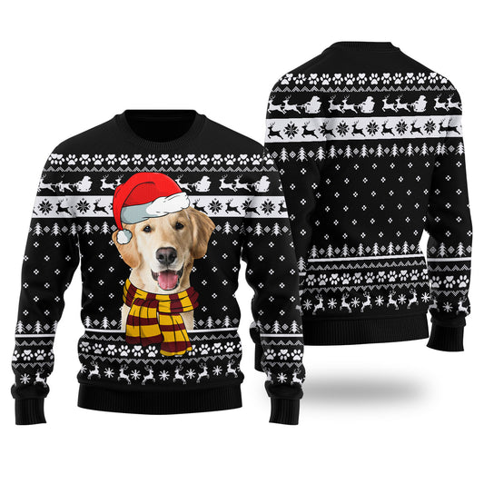 Cute Dog Custom Pet Christmas Sweater Black - Funny Ugly Christmas Sweater