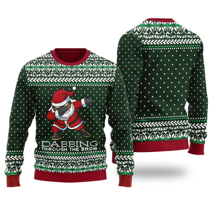 Black Santa Ugly Christmas Sweater Forest Green