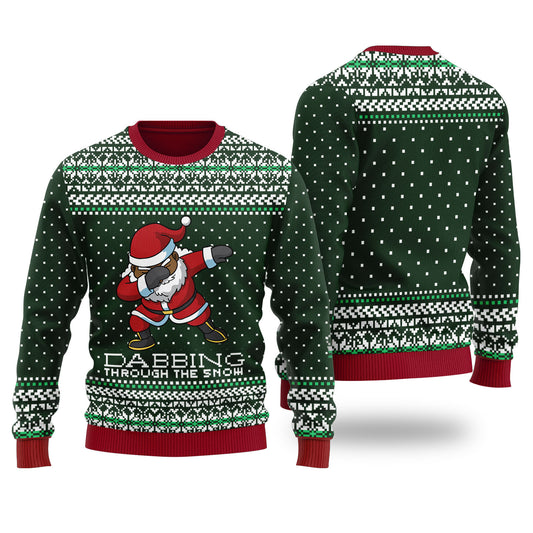 Black Santa Ugly Christmas Sweater Forest Green