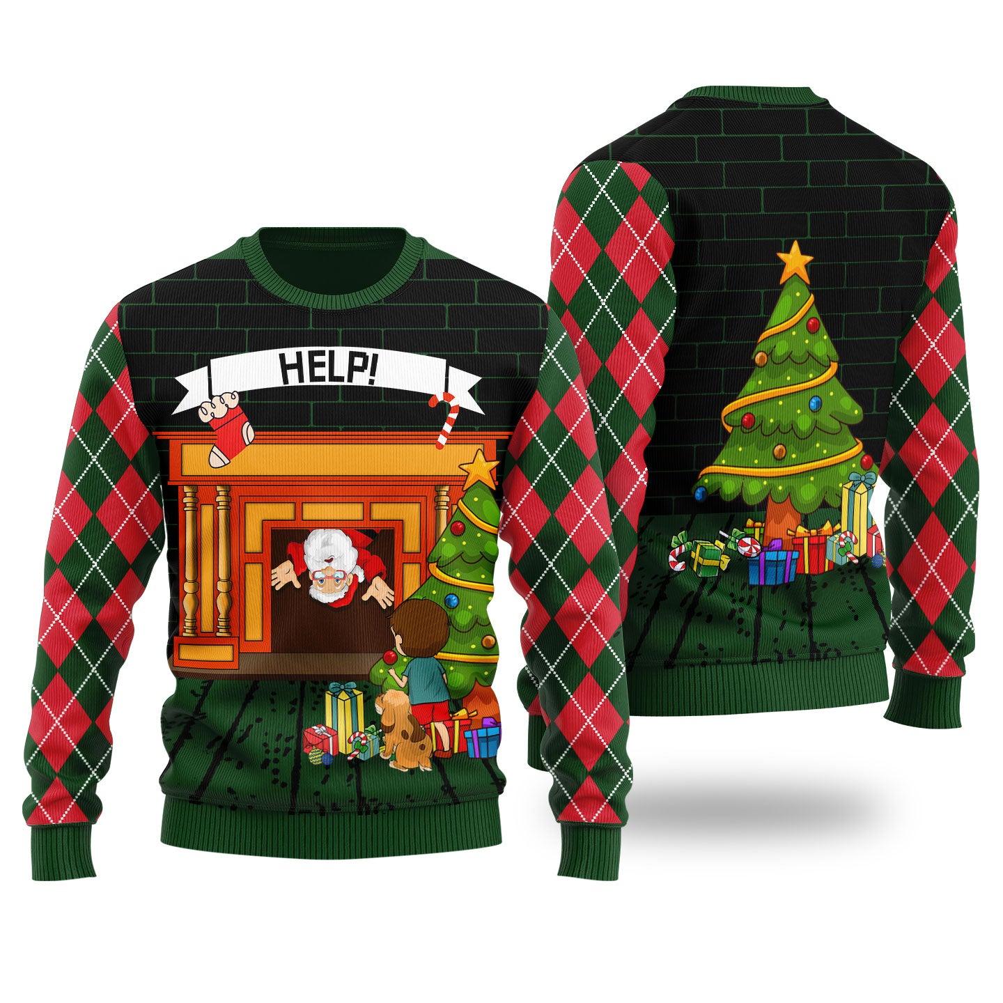 Stuck Santa Ugly Christmas Sweater Forest Green