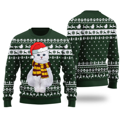 Adorable Cat Custom Pet Christmas Sweater Forest Green - Funny Ugly Christmas Sweater