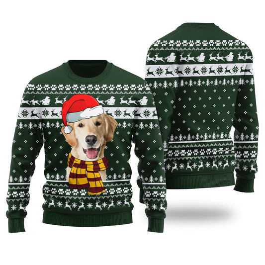 Cute Dog Custom Pet Christmas Sweater Forest Green - Funny Ugly Christmas Sweater