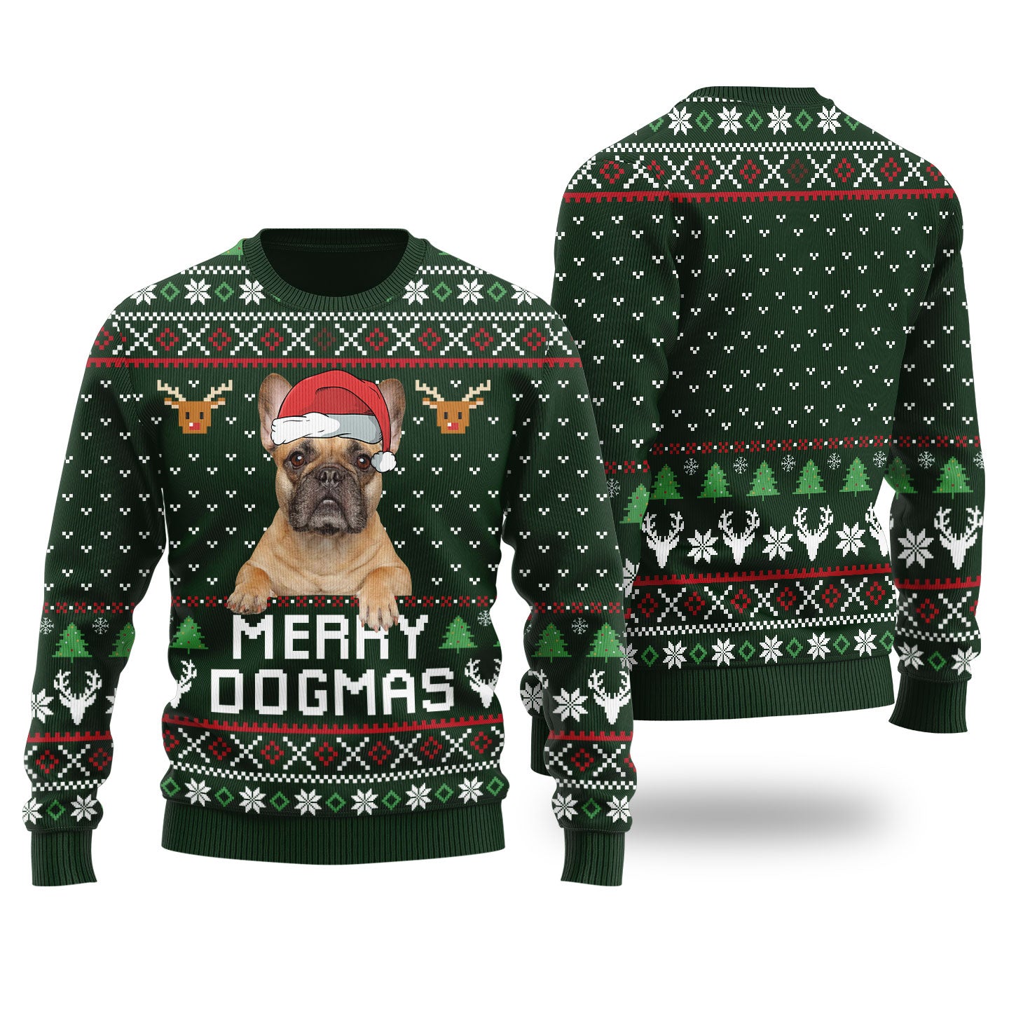Merry Dogmas Custom Dog Christmas Sweater Forest Green - Funny Ugly Christmas Sweater