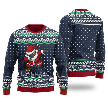 Black Santa Ugly Christmas Sweater Navy