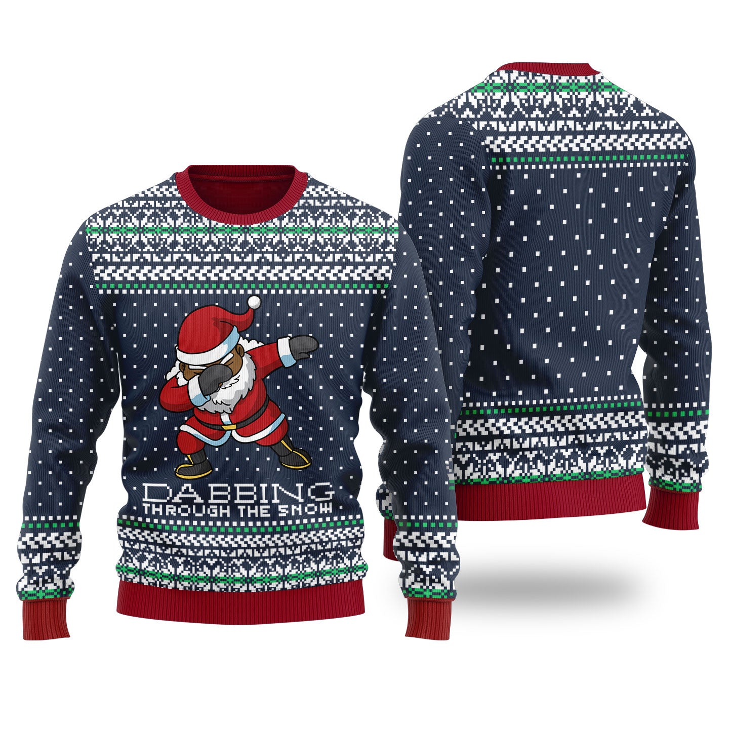 Black Santa Ugly Christmas Sweater Navy