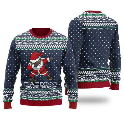 Black Santa Ugly Christmas Sweater Navy