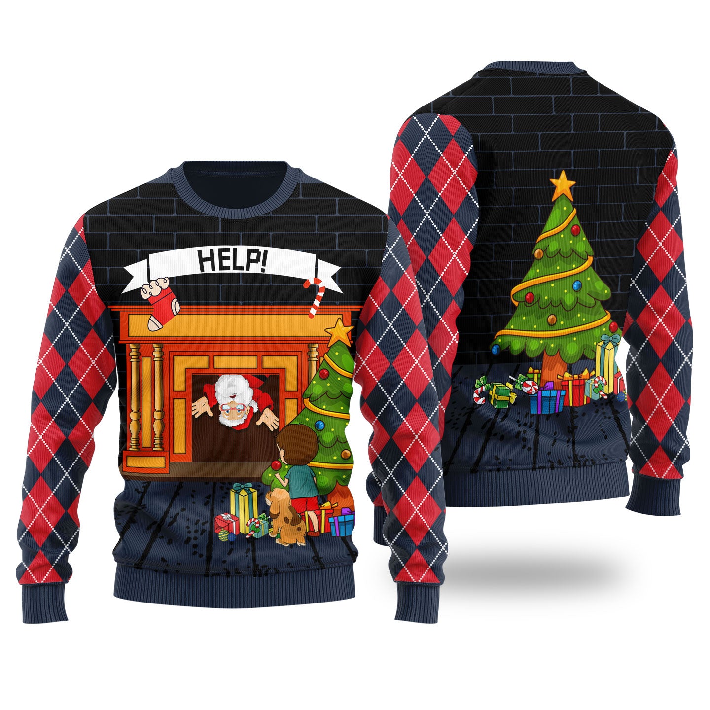 Stuck Santa Ugly Christmas Sweater Navy