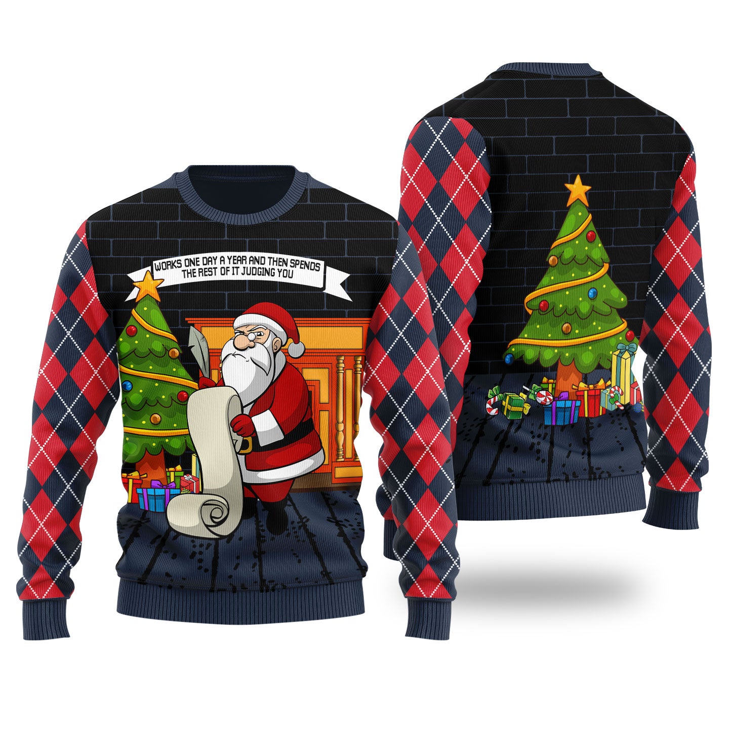 Judging Santa Ugly Christmas Sweater Navy