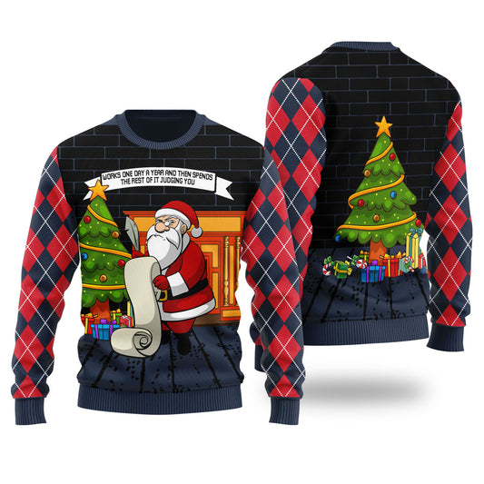 Judging Santa Ugly Christmas Sweater Navy