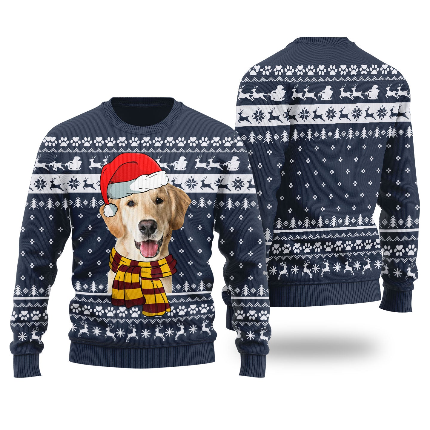 Cute Dog Custom Pet Christmas Sweater Navy - Funny Ugly Christmas Sweater