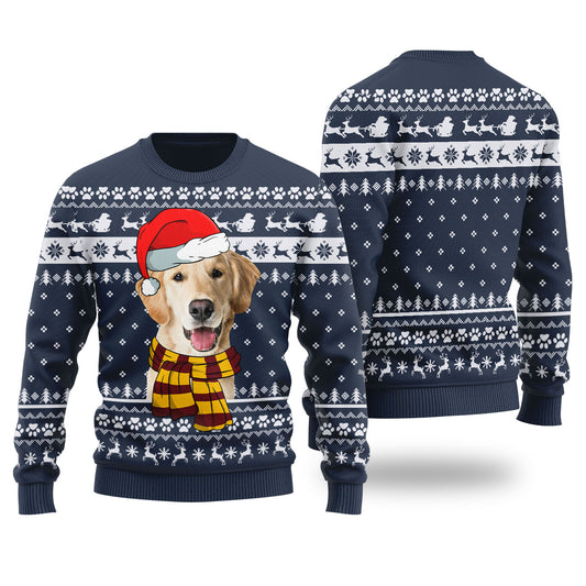 Cute Dog Custom Pet Christmas Sweater Navy - Funny Ugly Christmas Sweater