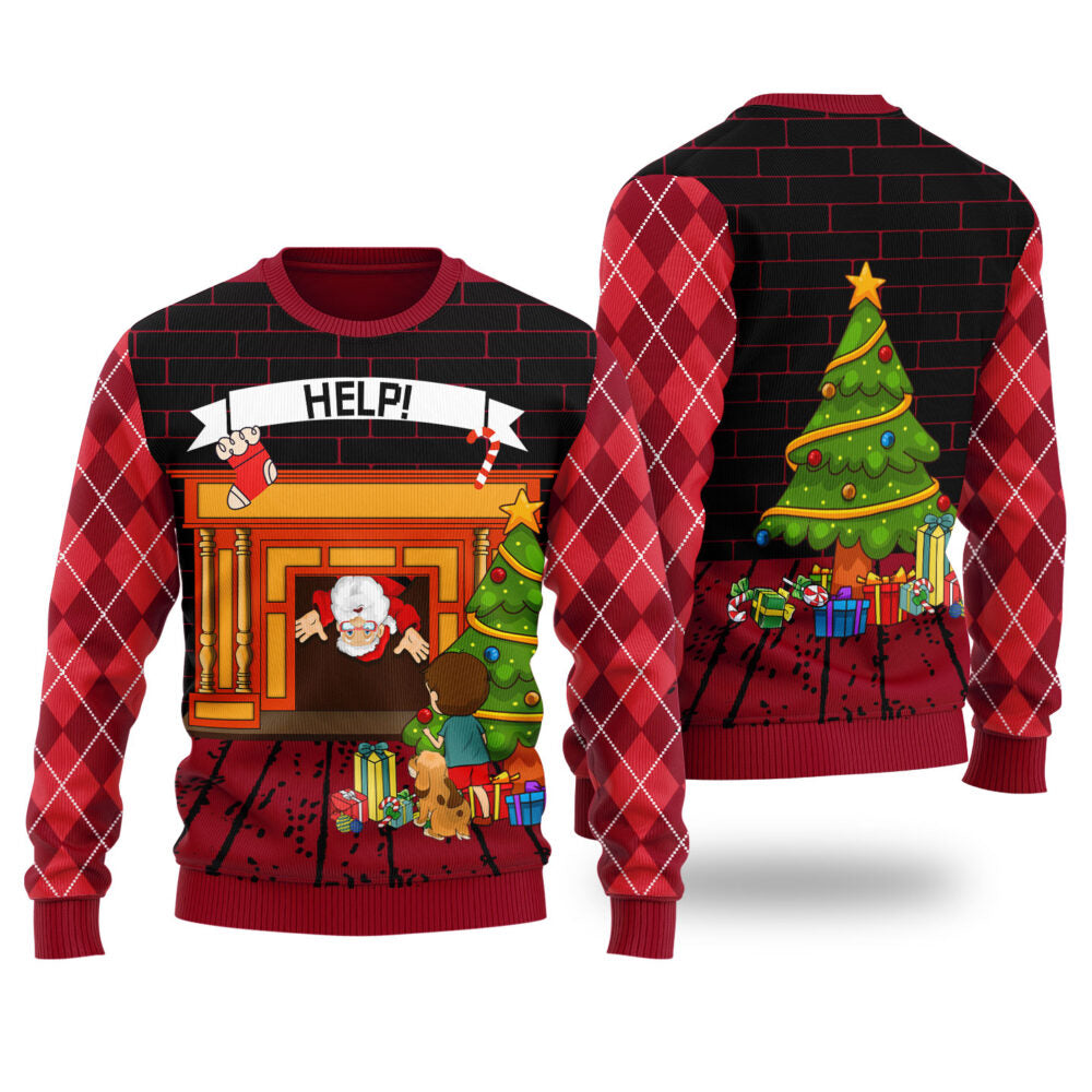 Stuck Santa Ugly Christmas Sweater Cardinal Red