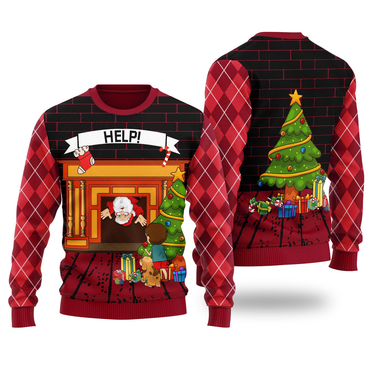 Stuck Santa Ugly Christmas Sweater Cardinal Red