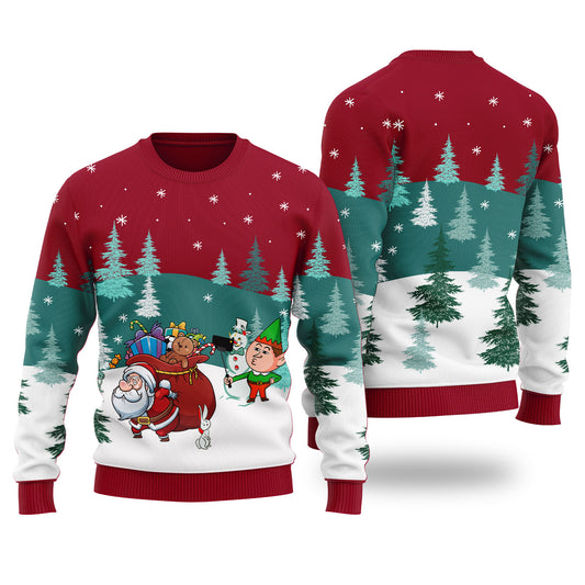 Santa Elf Selfie Ugly Christmas Sweater Cardinal Red