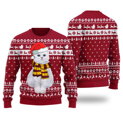 Adorable Cat Custom Pet Christmas Sweater Cardinal Red - Funny Ugly Christmas Sweater