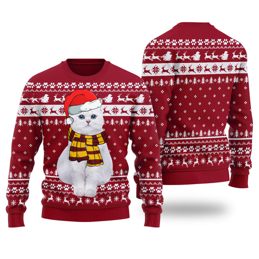 Adorable Cat Custom Pet Christmas Sweater Cardinal Red - Funny Ugly Christmas Sweater