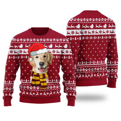 Cute Dog Custom Pet Christmas Sweater Cardinal Red - Funny Ugly Christmas Sweater