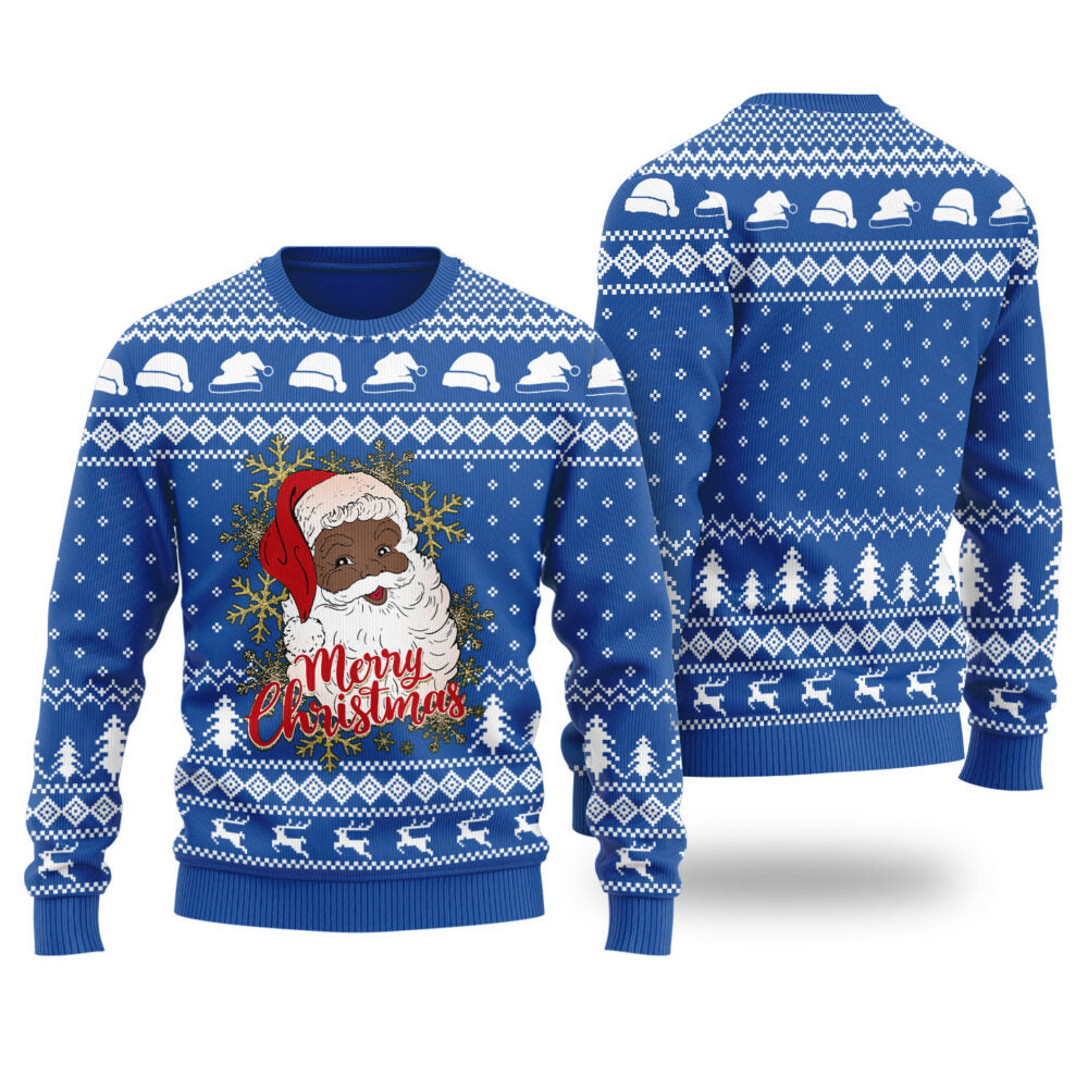 Black Santa Merry Christmas Ugly Christmas Sweater Royal