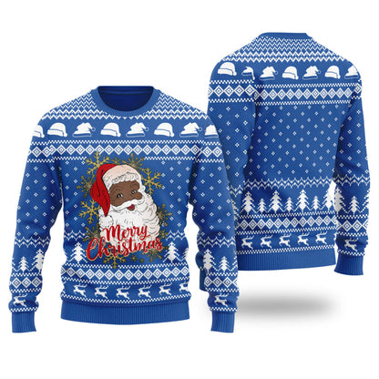 Black Santa Merry Christmas Ugly Christmas Sweater Royal