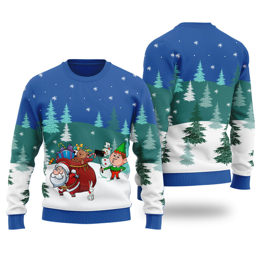 Santa Elf Selfie Ugly Christmas Sweater Royal