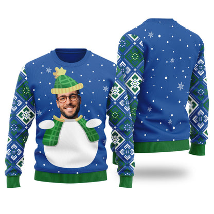 Custom Face Snowman Custom Ugly Christmas Sweater Royal - Funny Ugly Christmas Sweater