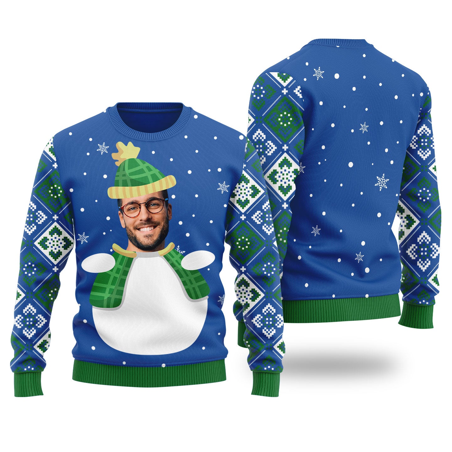 Custom Face Snowman Custom Ugly Christmas Sweater Royal - Funny Ugly Christmas Sweater