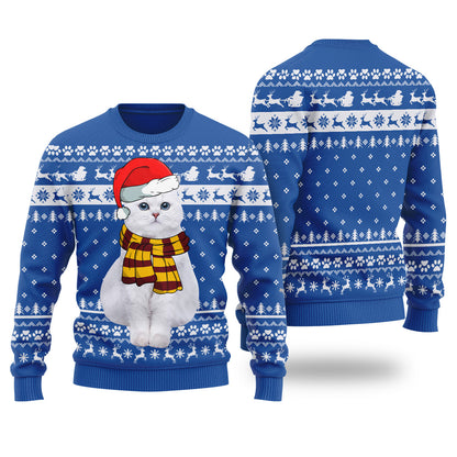 Adorable Cat Custom Pet Christmas Sweater Royal - Funny Ugly Christmas Sweater