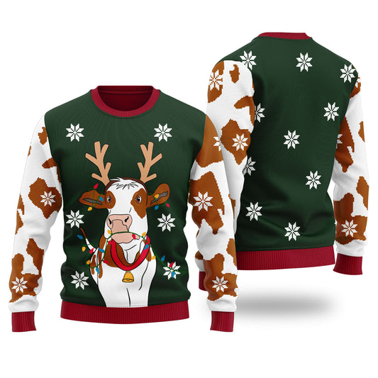 Cow Bell Ugly Christmas Sweater Forest Green