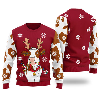 Cow Bell Ugly Christmas Sweater Cardinal Red