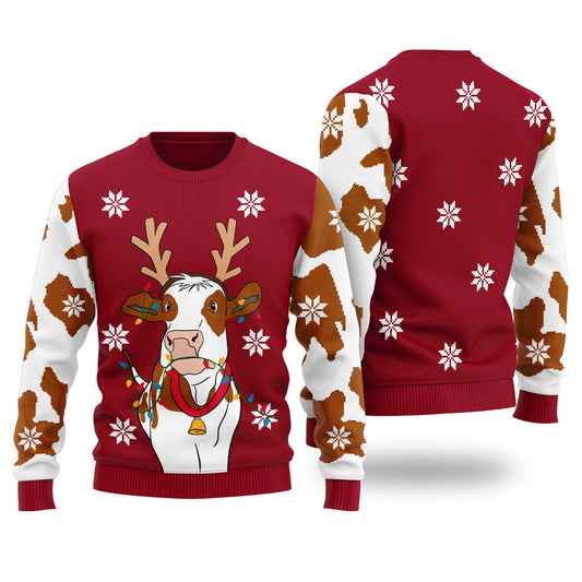 Cow Bell Ugly Christmas Sweater Cardinal Red