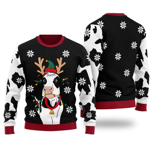Funny Cow Ugly Christmas Sweater Black