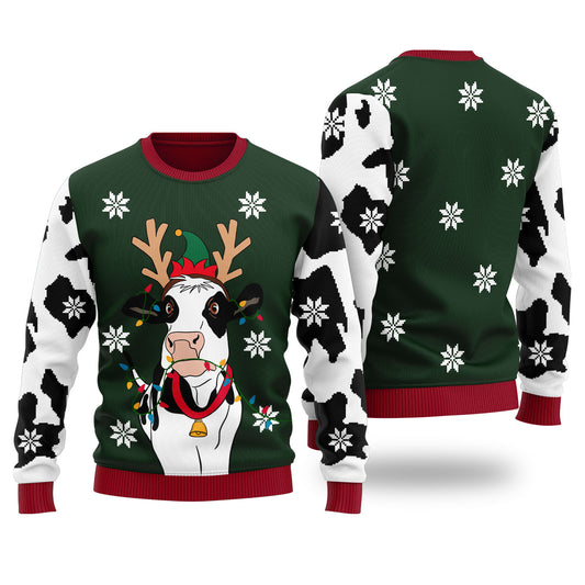 Funny Cow Ugly Christmas Sweater Forest Green