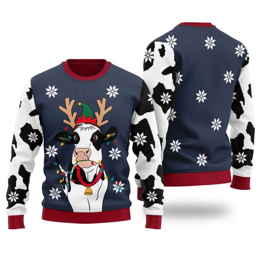 Funny Cow Ugly Christmas Sweater Navy