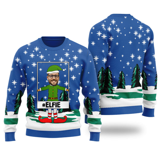 Elf Selfie Custom Ugly Christmas Sweater Royal - Funny Ugly Christmas Sweater